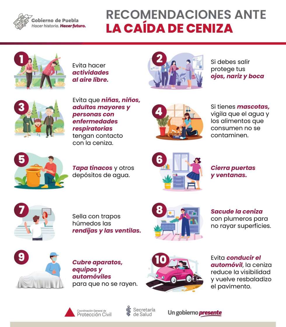 Ante la caída de ceniza en diversos municipios, sigamos las recomendaciones